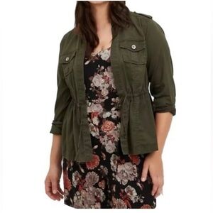 TORRID Military Peplum Anorak Open Front Twill
Cargo Army Green Jacket